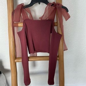 Maroon Ribbon Sleeve Zara Top